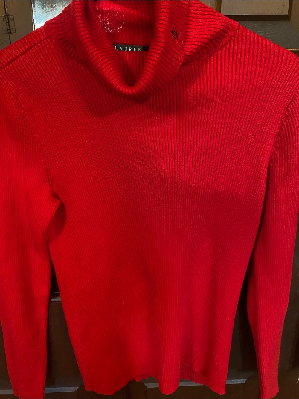 Lauren Ralph Lauren Large Bright Red Ribbed Turtleneck Sweater